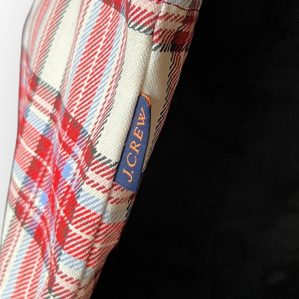 J. Crew RE-IMAGINED Red, White, & Light Blue Plaid 100% Cotton Tote Bag One Size - Picture 8 of 10